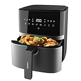 Cecotec Freidora sin Aceite de 5,5 L de Aire Caliente Cecofry Full InoxBlack 5500 Pro. 1700 W, Dietética y Digital, Panel Táctil, Acabados en Acero Inox, Tecnología PerfectCook, Termostato, 8 Modos