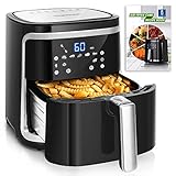 Aigostar Cube - Freidora de aire XXL, 1900W, 7L Air fryer. Libro de recetas incluido, panel LED táctil. Doble uso: con cesta o cajón. 7 funciones preestablecidas + mantener caliente, Sin BPA.